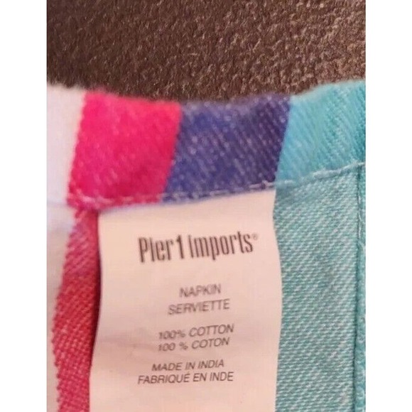 PIER 1 Cotton Napkins Rainbow Striped Bright Pink Blue Green Set Of 2 Napkins - Picture 4 of 4